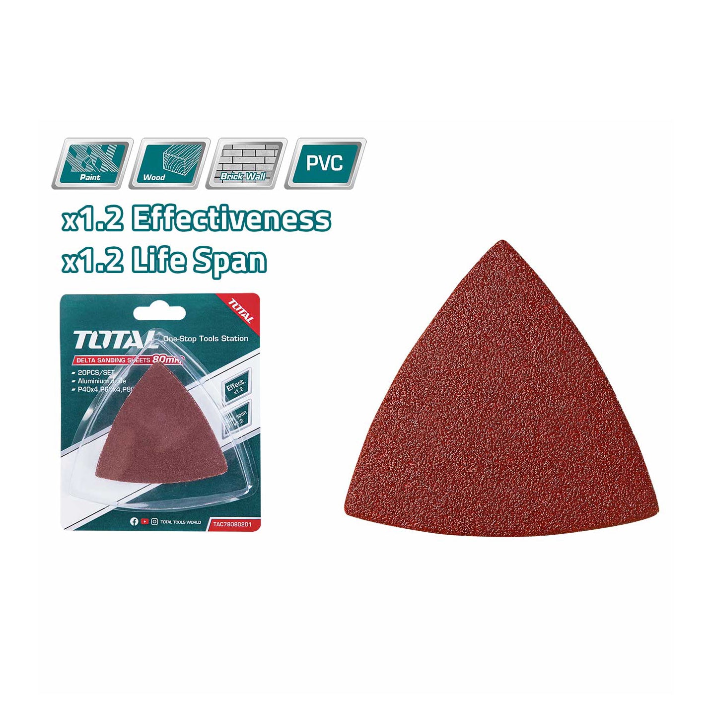 Total Delta Sanding Sheets 80mm 20pc Set - TAC78080201