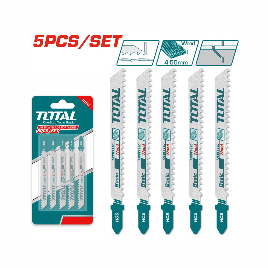 Total Jig-Saw Blades for Wood - 5pcs - TJSBT111C