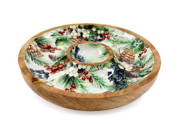 "Christmas Berries" Chip & Dip Enamel 30cm Serving Plate