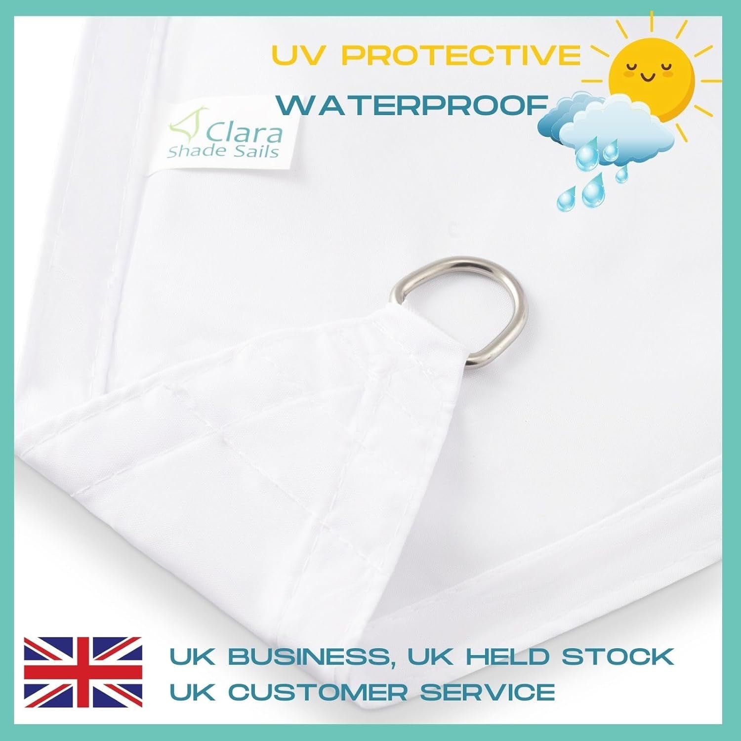 Clara - 3.6m Square Sun Shade Sail for Conservatory, Pergola, Patio, Gazebo, Tent, Garden Awning - White