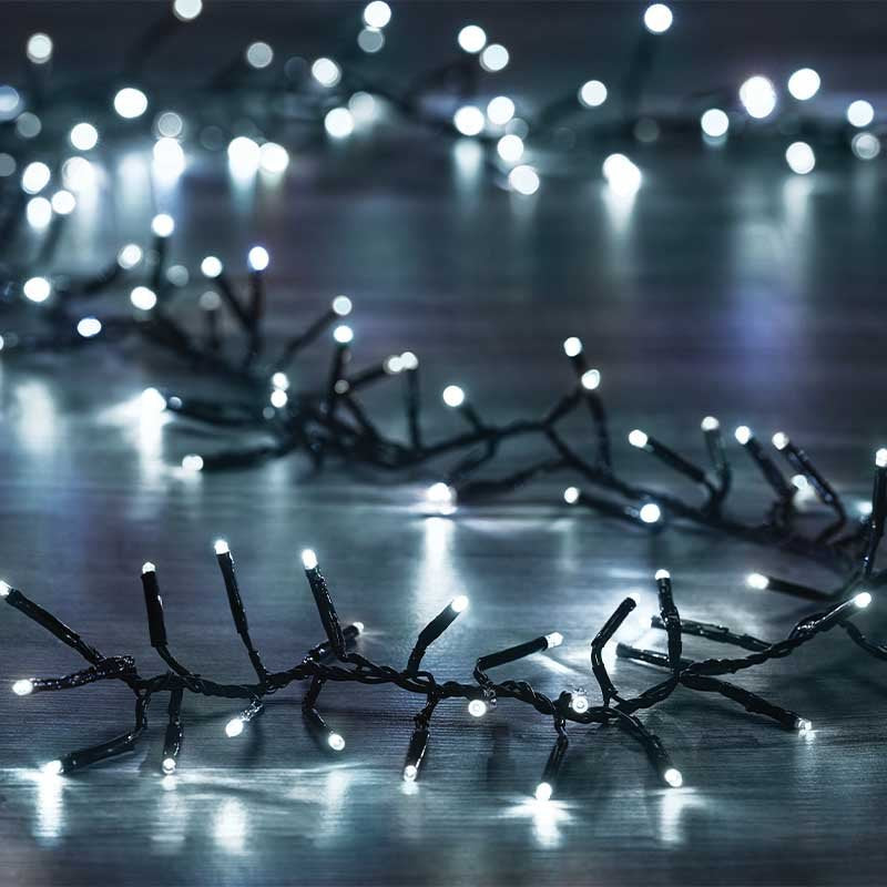 1500 Indoor / Outdoor Multifunction Low Voltage LED String CLUSTER Lights - Cool White - mains powered