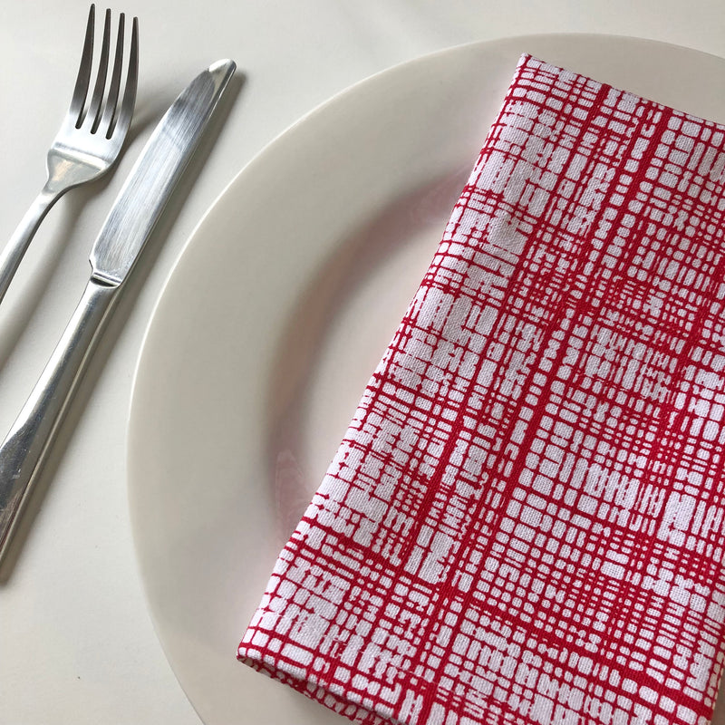 Cote-de-Amor Cross Hatch Cotton Dinner Napkins 42 x 42cm - Set of 12