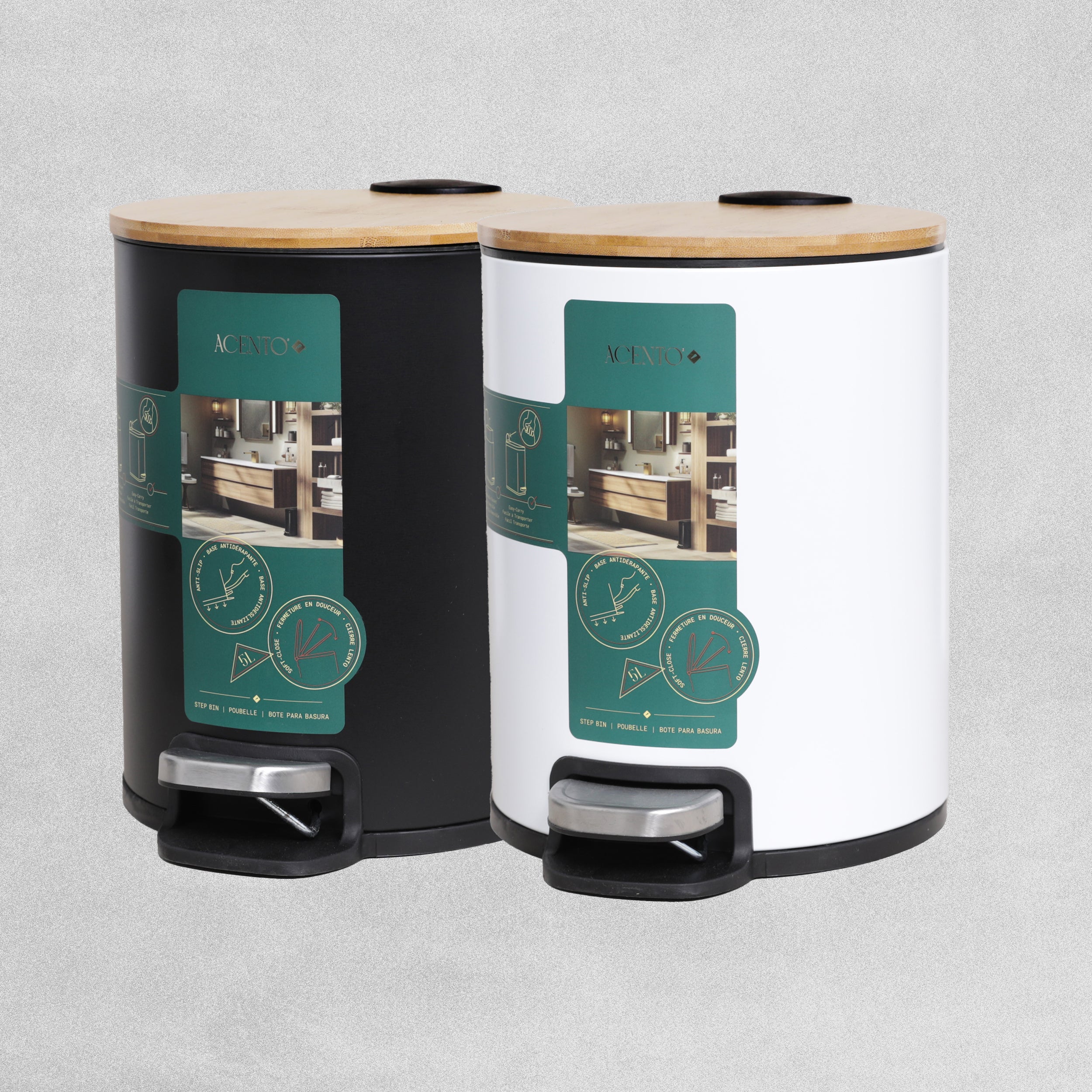 MooreField Soft Close Step Bin - round with wooden top