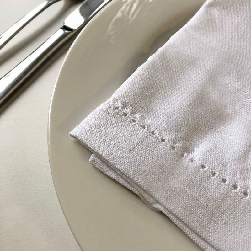 Cote-de-Amor Hemstitched Cotton Dinner Napkins 45 x 45cm - Set of 12