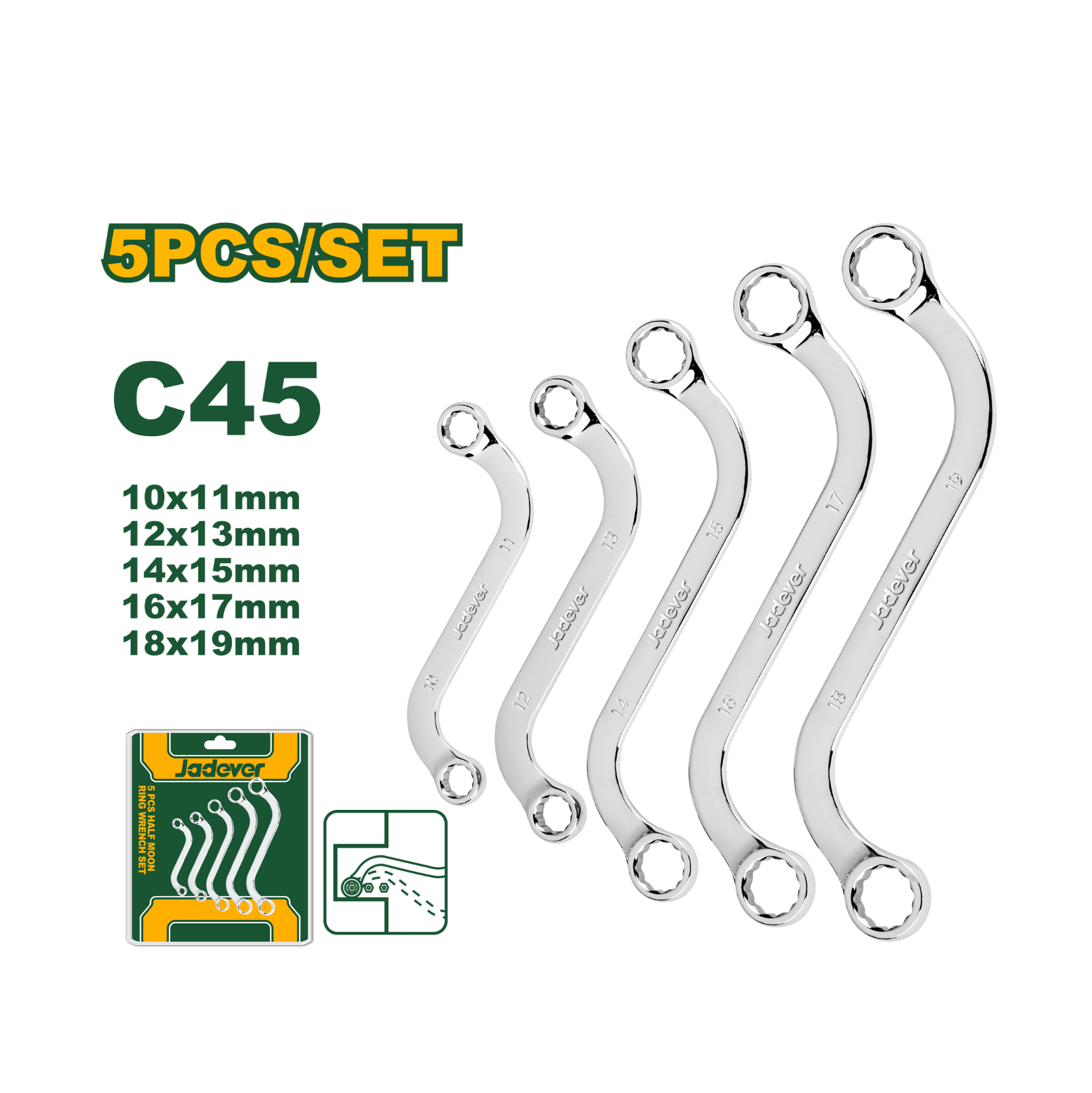 Jadever S-Type Ring Wrench Set - 5pcs - JDFR4405