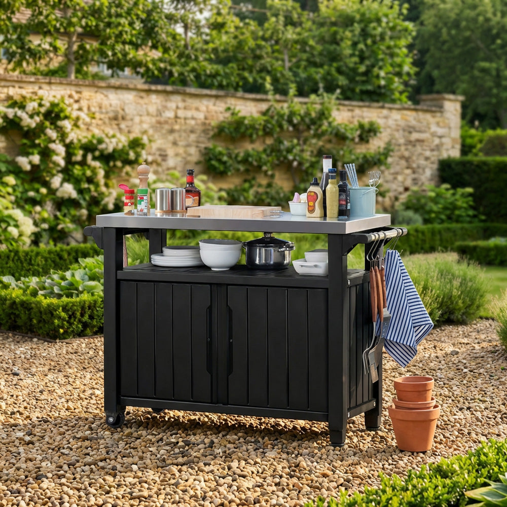 Keter Unity XL Table Storage BBQ Buffet Cart - Graphite