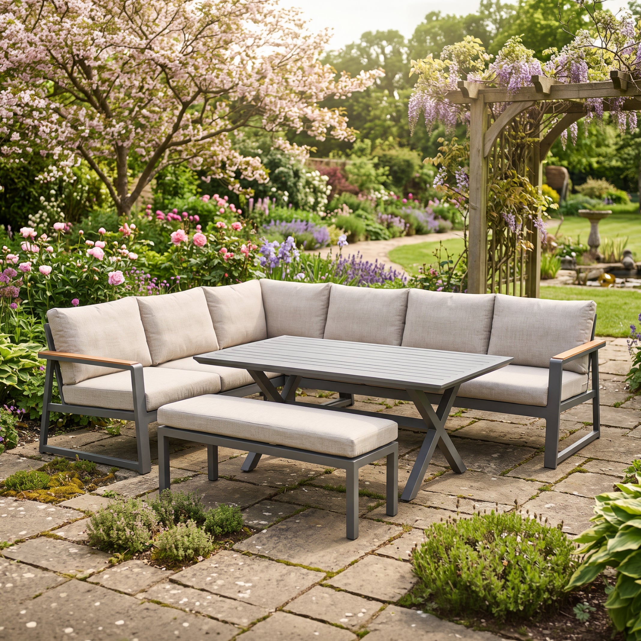 Milan L Corner Lounge Set with Teak Detail