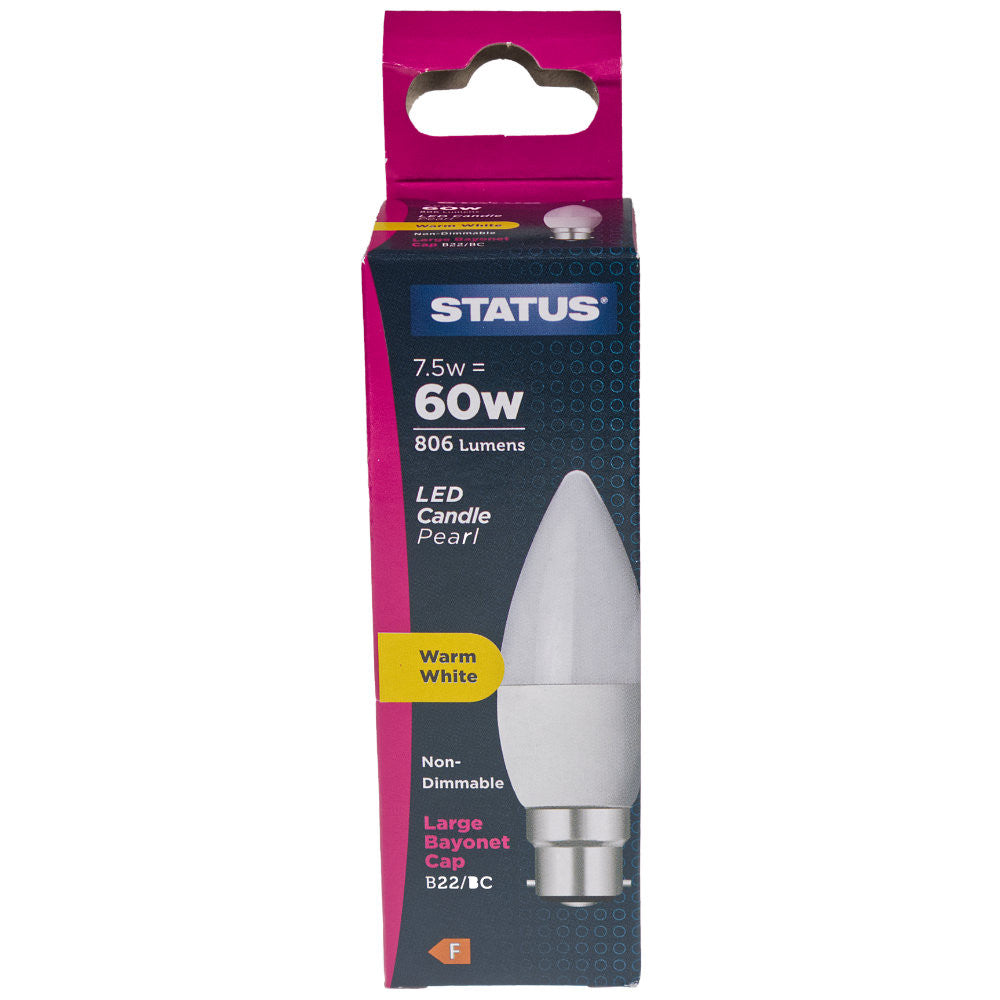 Status LED Candle Pearl Bulb BC/B22 7.5w=60w - Warm White