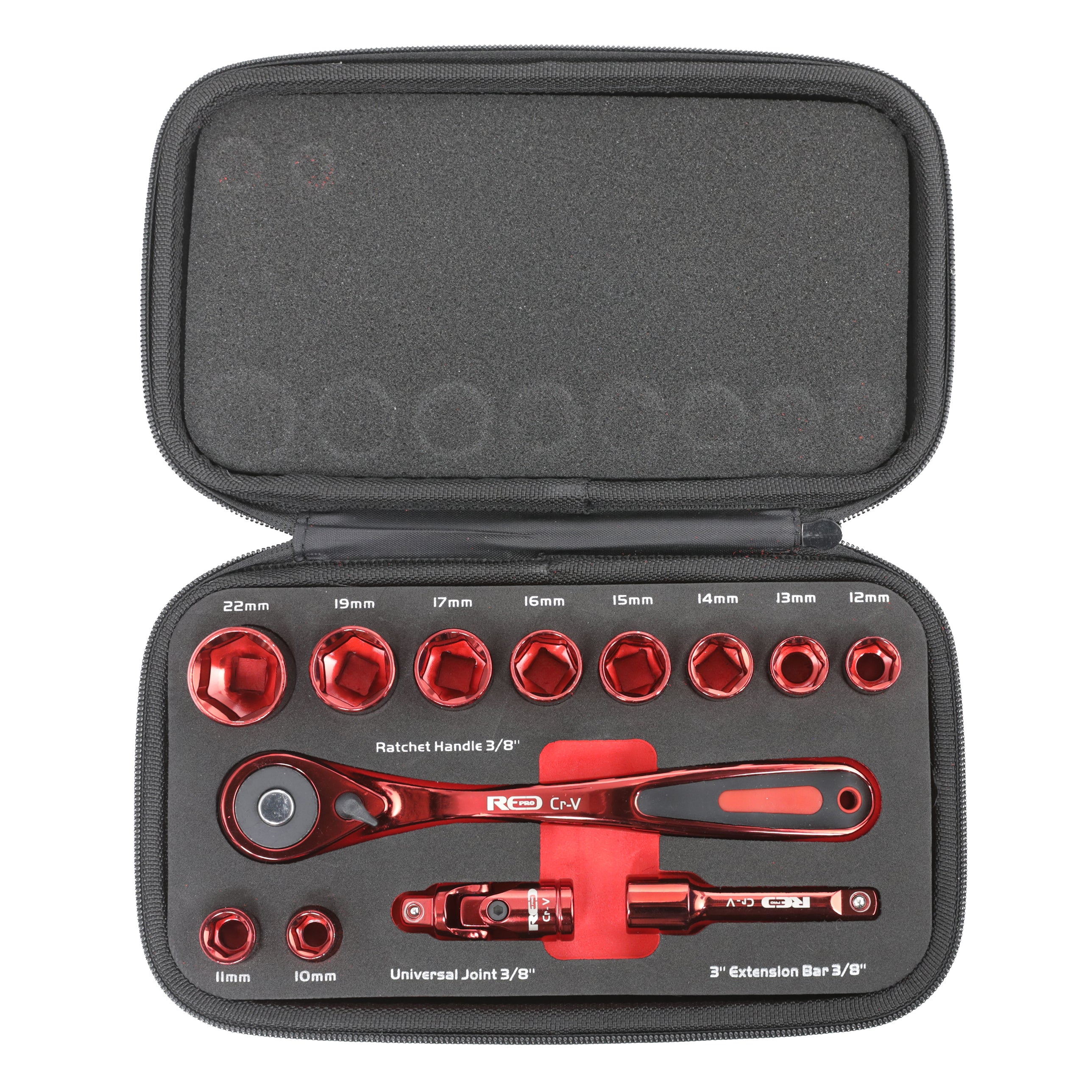 Red Pro Tools 13pc Socket Set 3/8" Drive (9.00 Series) - Red