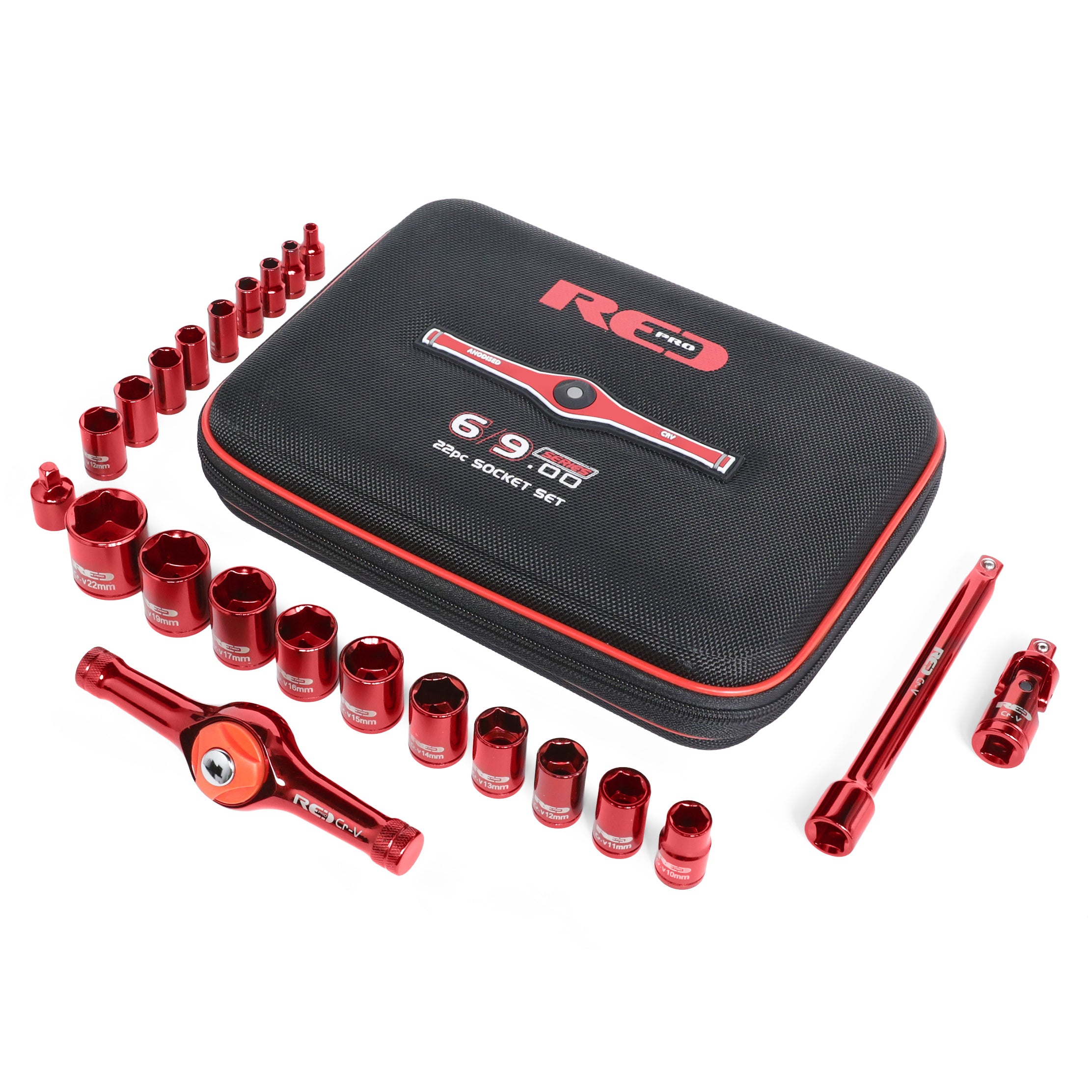 Red Pro Tools 22pc Socket Set 1/4" & 3/8" Drive (6/9.00 Series) - Red