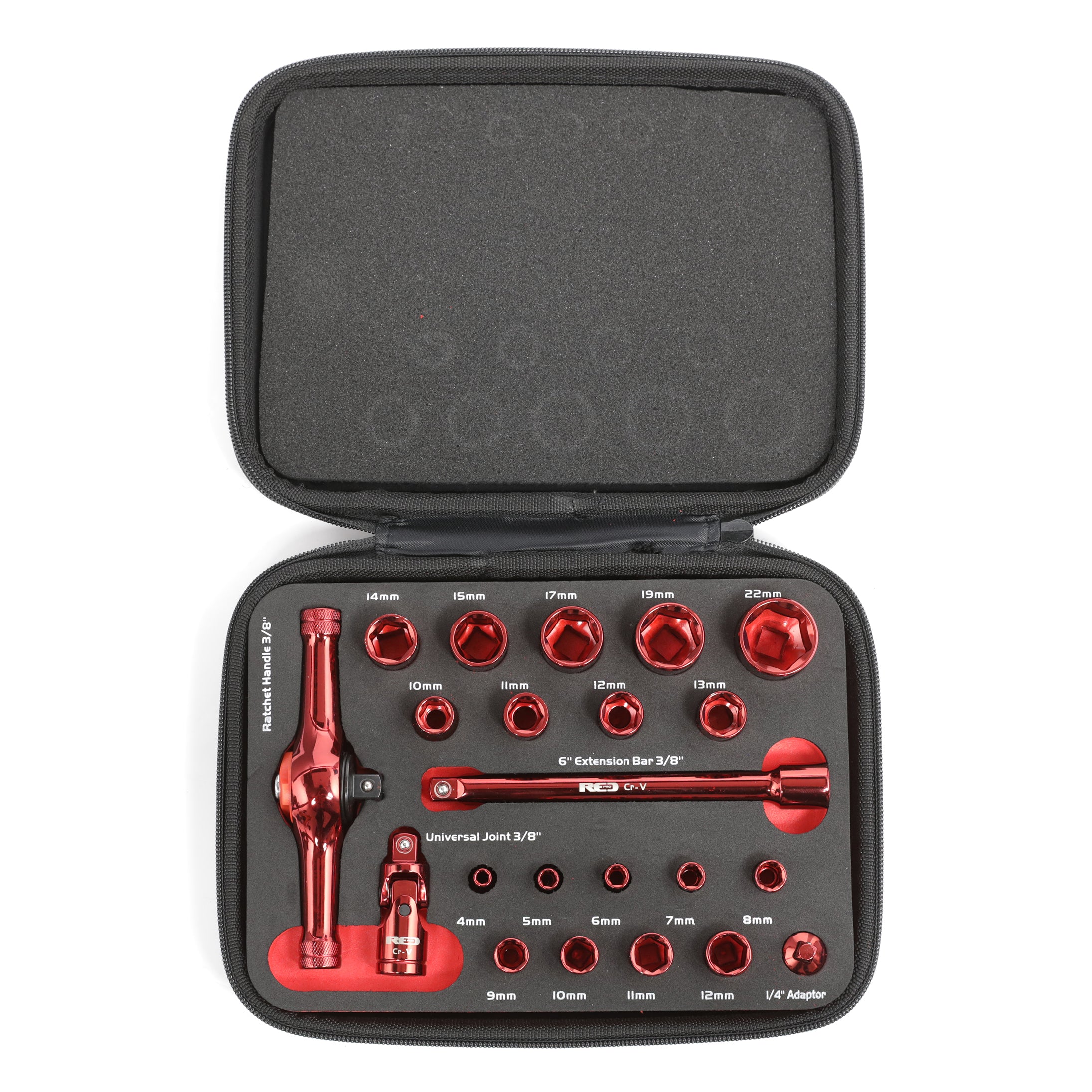 Red Pro Tools 22pc Socket Set 1/4" & 3/8" Drive (6/9.00 Series) - Red