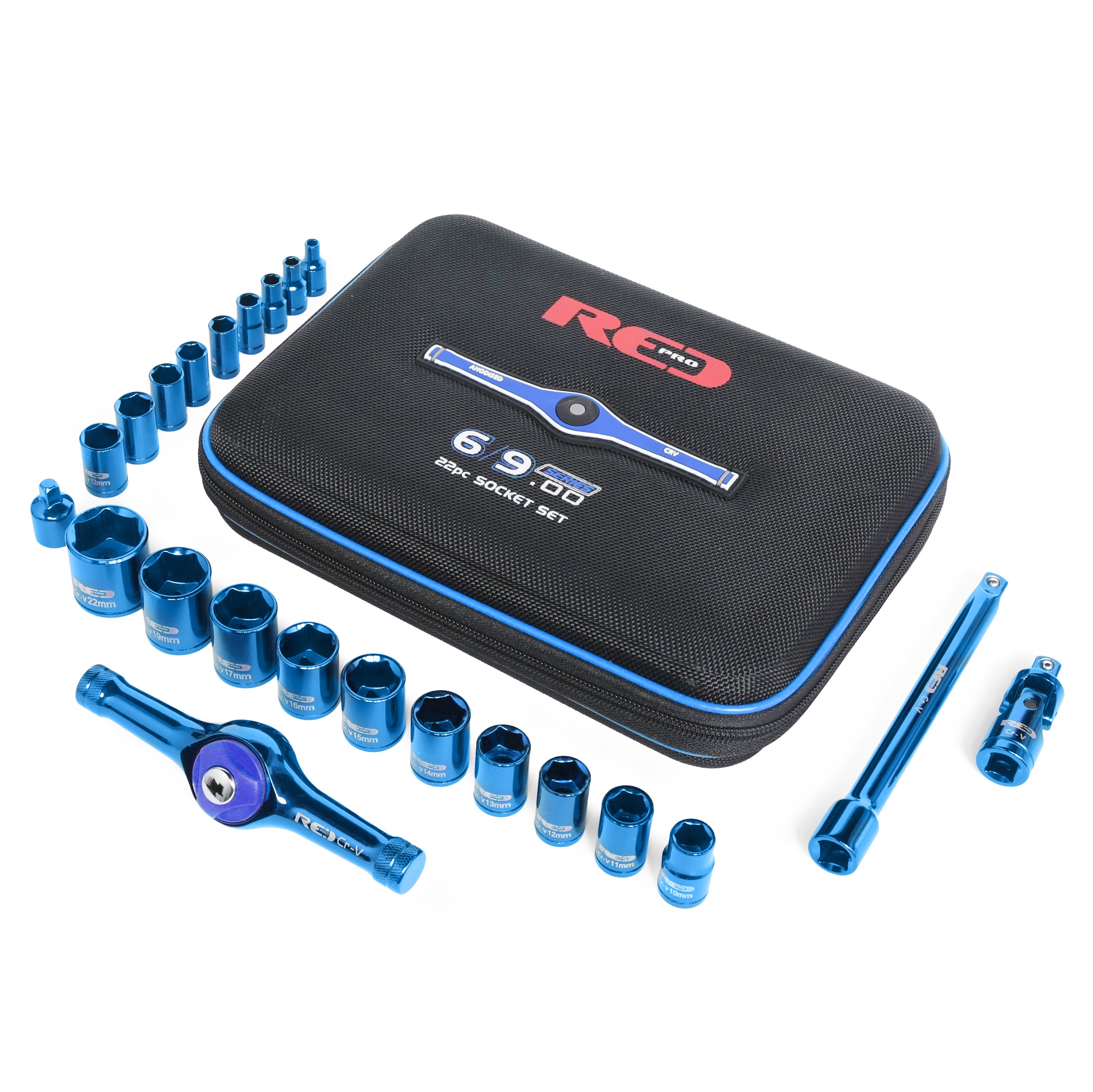 Red Pro Tools 22pc Socket Set 1/4" & 3/8" Drive (6/9.00 Series) - Blue