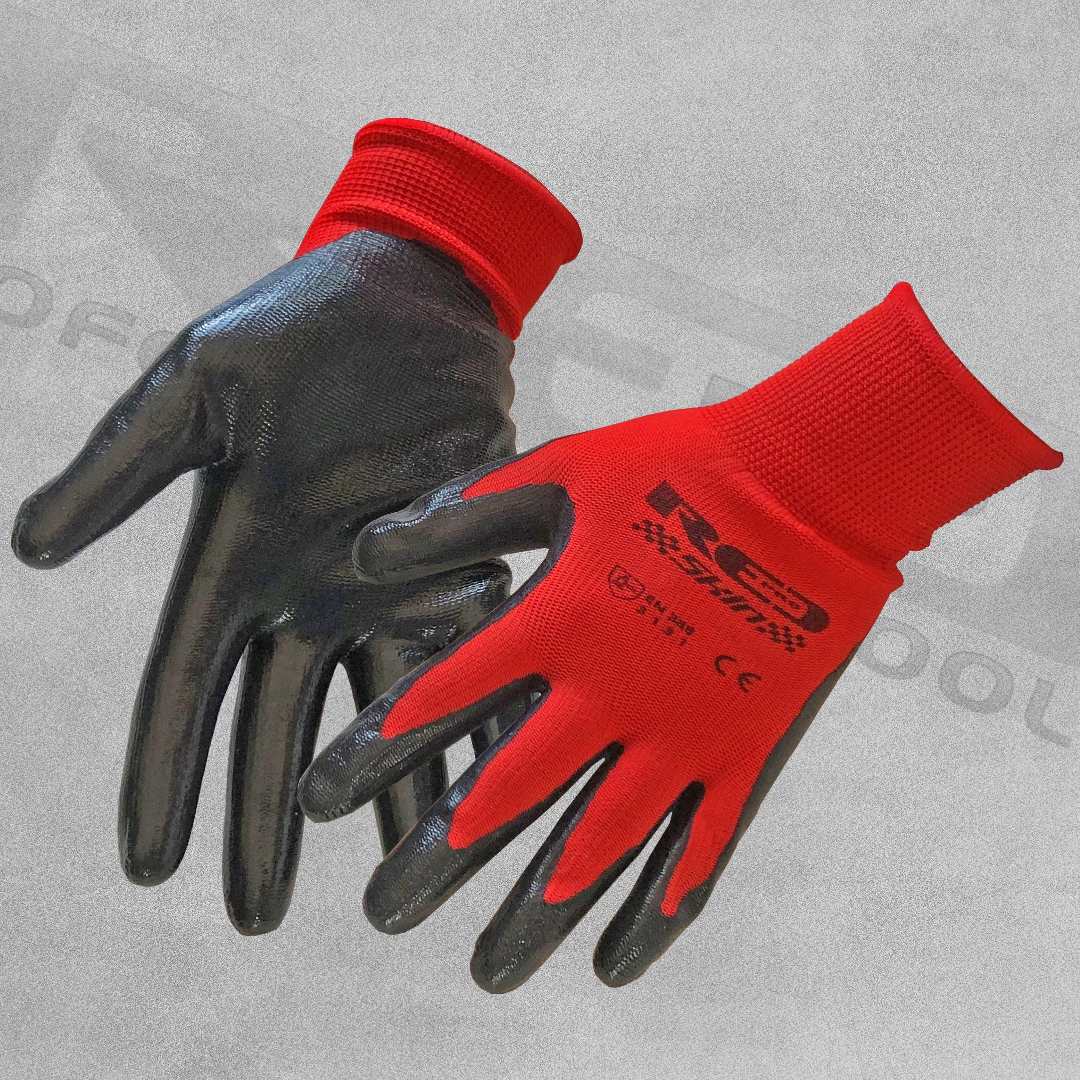 Red Pro Multi Purpose Maintenance Gloves Anti-Slip Nitrile Gloves - Red/Black