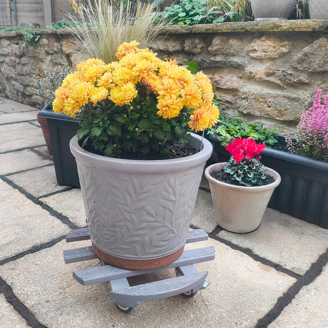 Woodlodge Grey Round Plant Pot Trolley  38cm