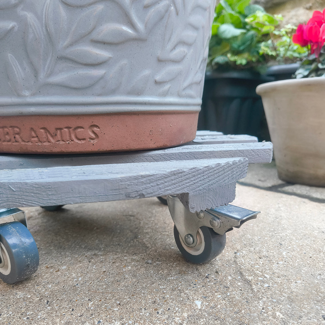 Woodlodge Grey Round Plant Pot Trolley  38cm