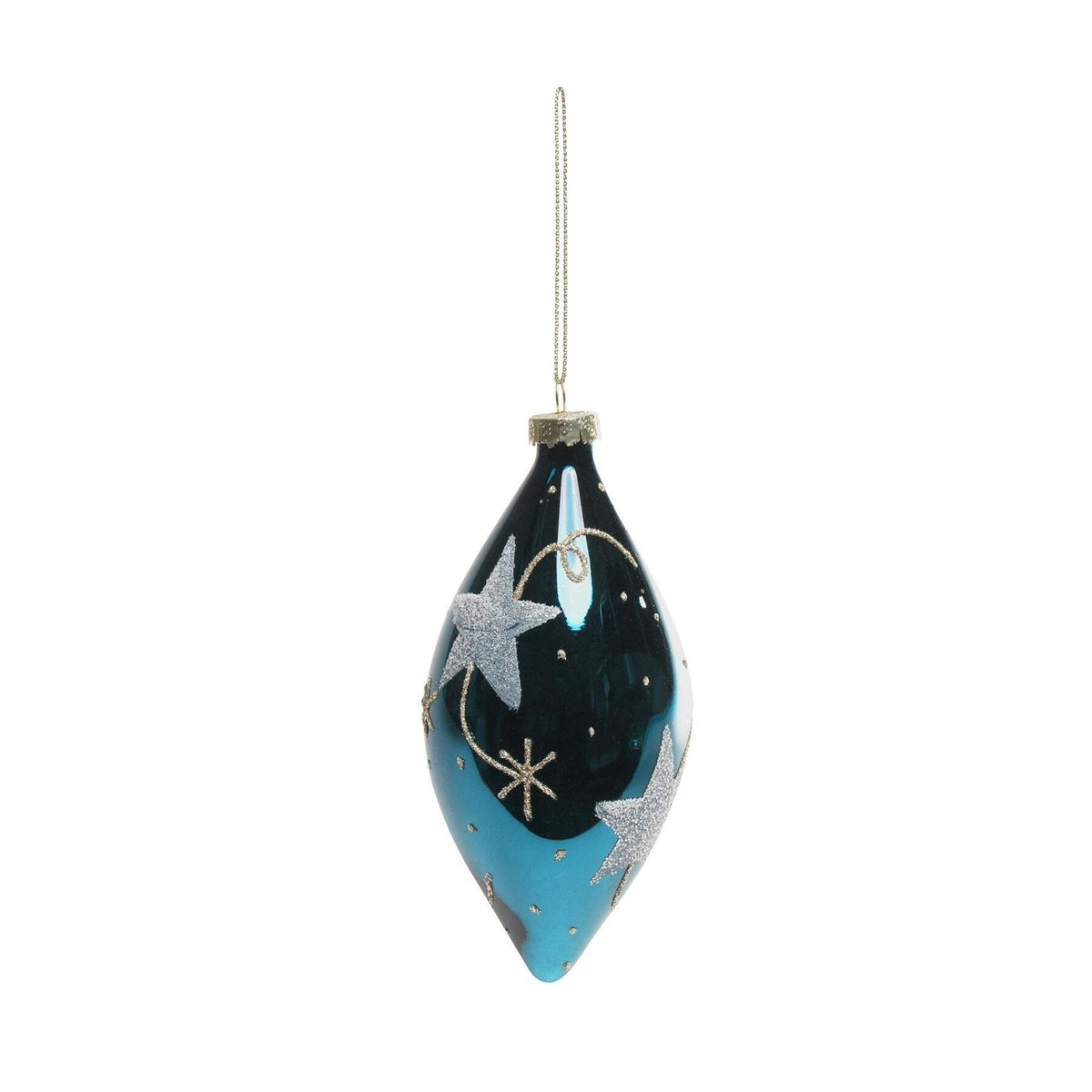 Midnight Blue Glass Baubles with Glittering Stars