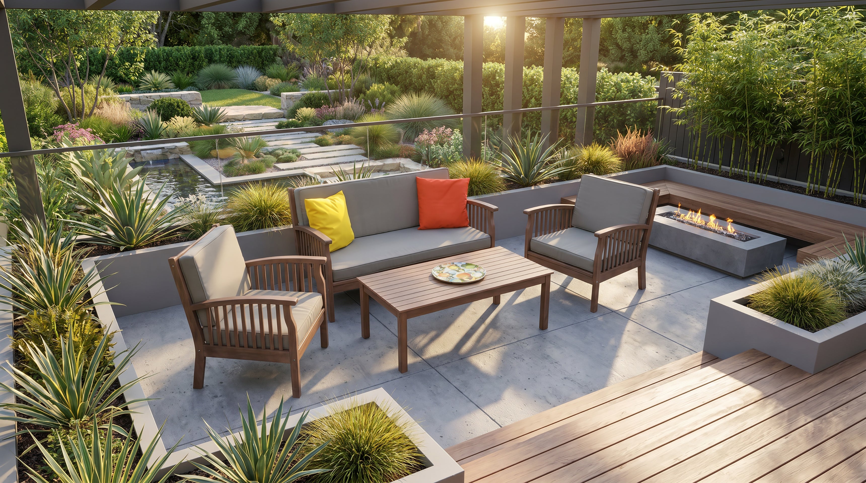 Somerset 4 Seater Lounge Set - Teak Finish