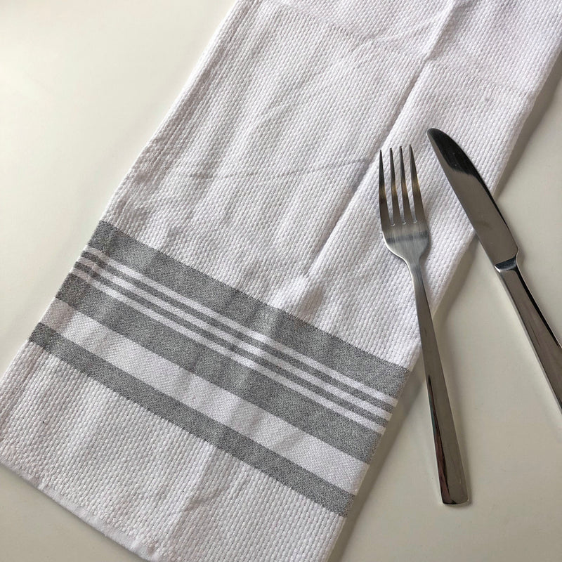 Cotton Woven Stripe Kitchen Tea Towels - Set of 12