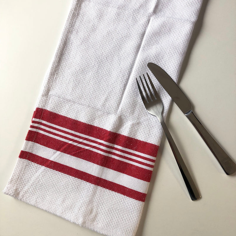 Cotton Woven Stripe Kitchen Tea Towels - Set of 12
