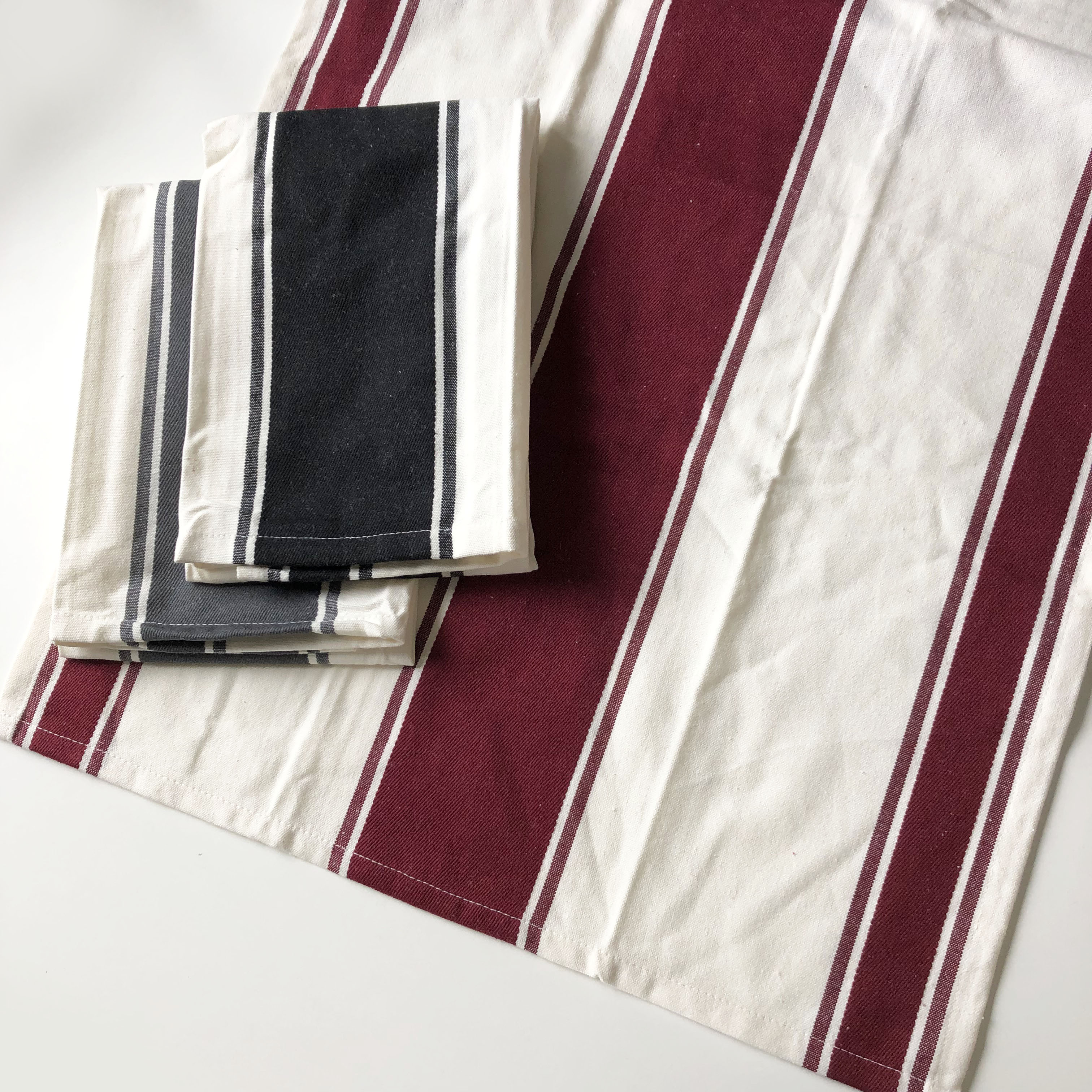 Native Fab Cream Stripe Cotton Kitchen Tea Towels - Set of 12