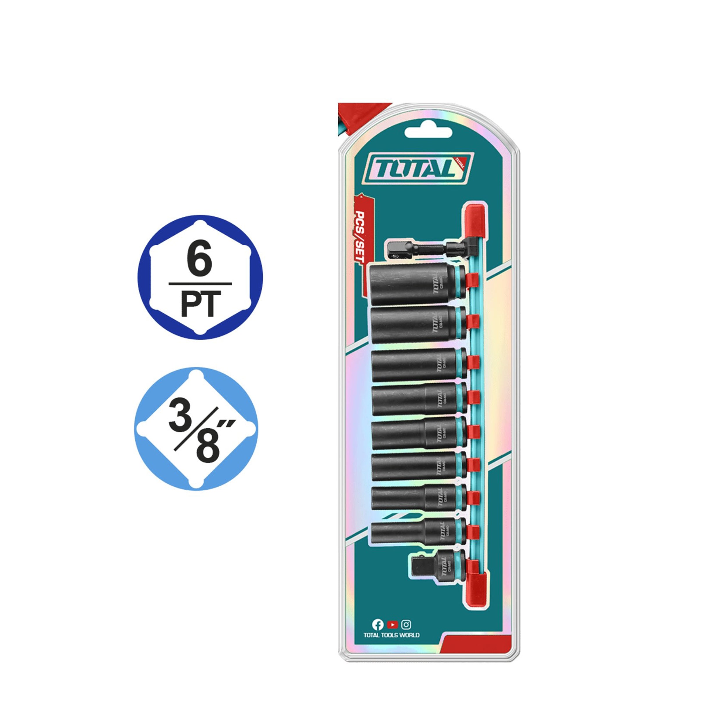 Total 3/8" DR Deep Impact Socket Set - 10pcs - THKISD38106L
