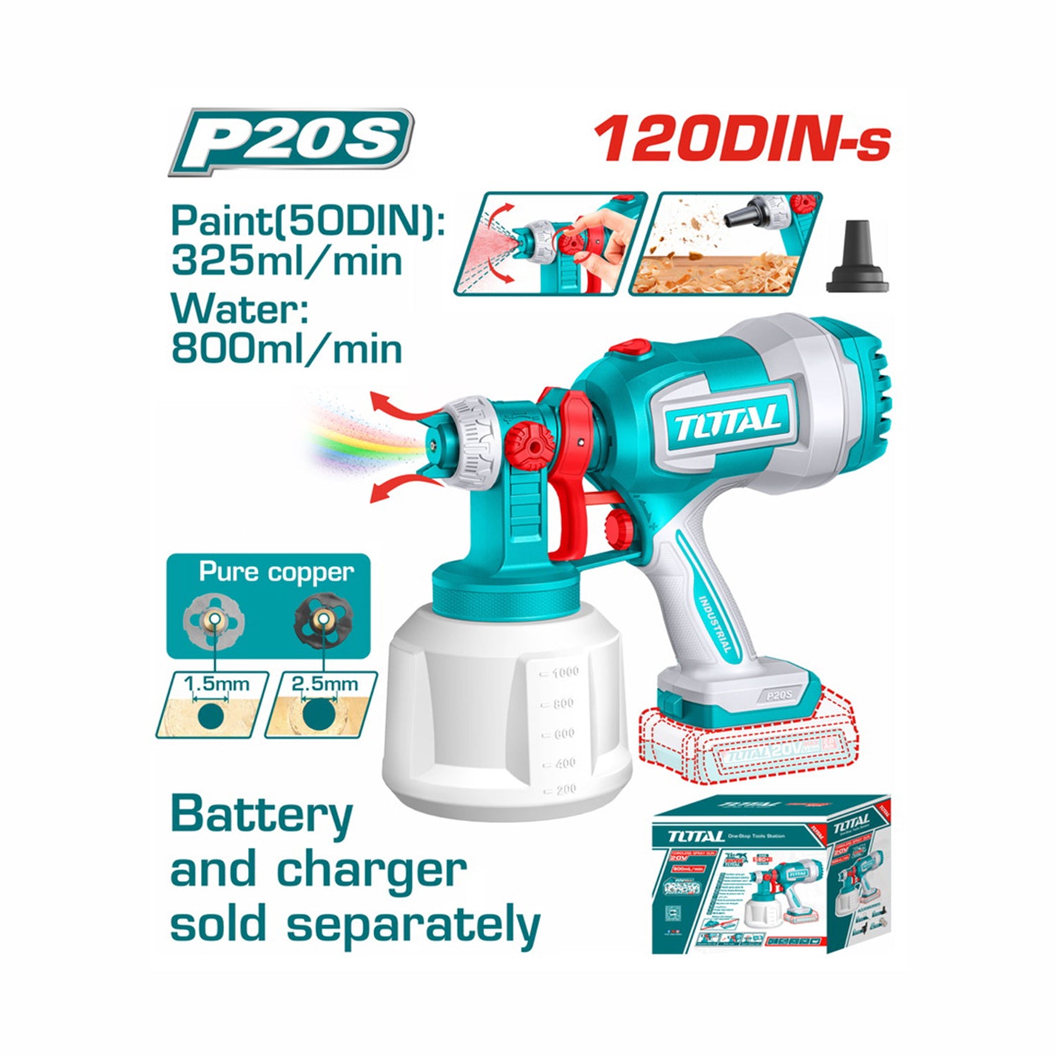Total Li-Ion 20V Cordless Spray Gun (Battery not included) - TSGLI2004