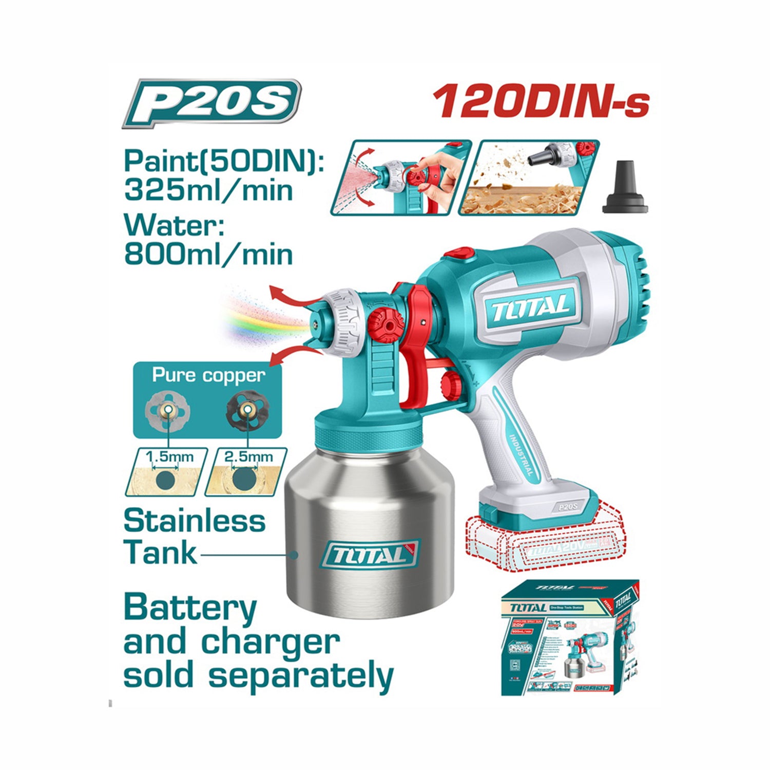 Total Li-Ion 20V Cordless Spray Gun (Battery not included) - TSGLI20041