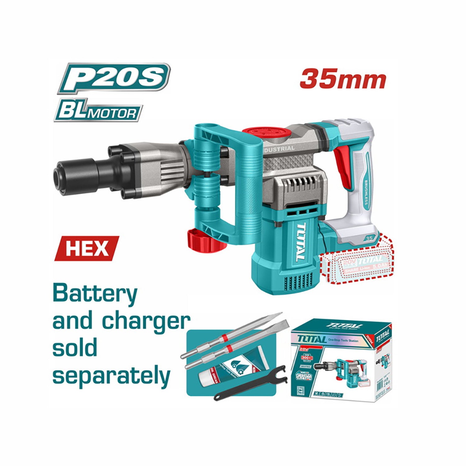 Total Li-Ion 20V Cordless Demolition Breaker SDS Hex (Battery not included) - TDBLI20358