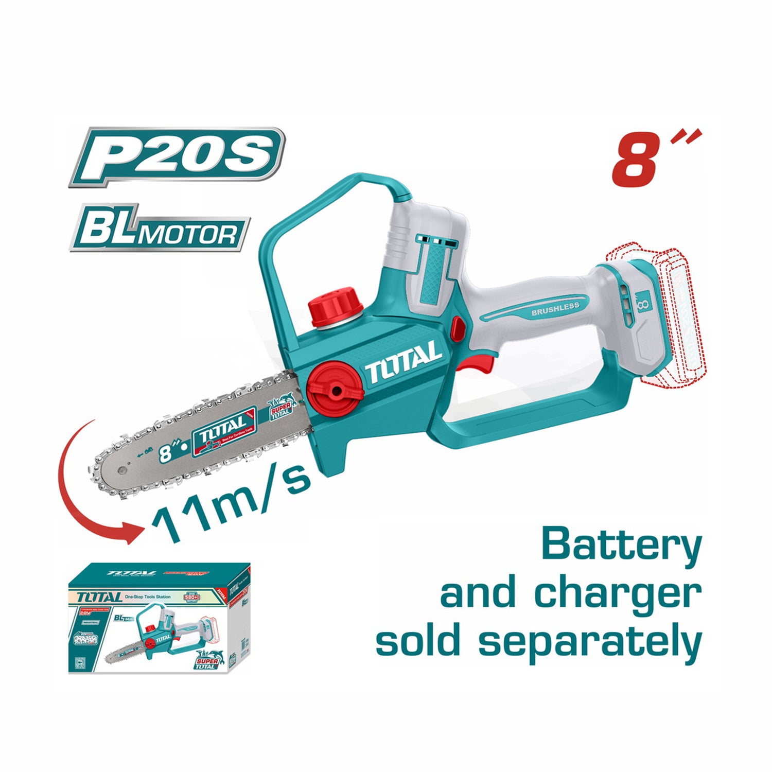 Total Li-Ion 20V Cordless Pruner Saw 8" / 200mm (Battery Not Included) - TGSLI2088
