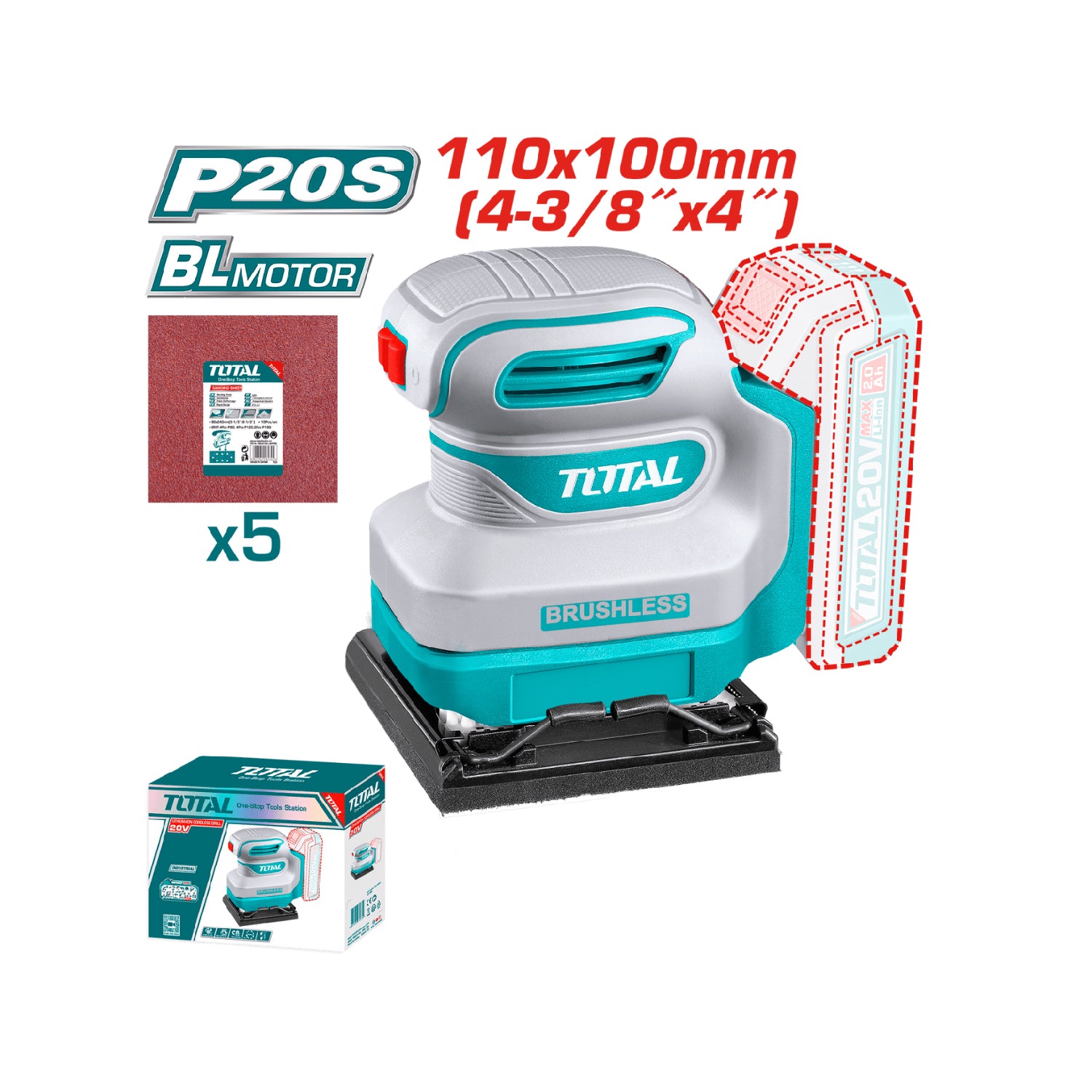 Total Li-Ion 20V Sheet Sander (Battery Not Included) - TSHSLI2024