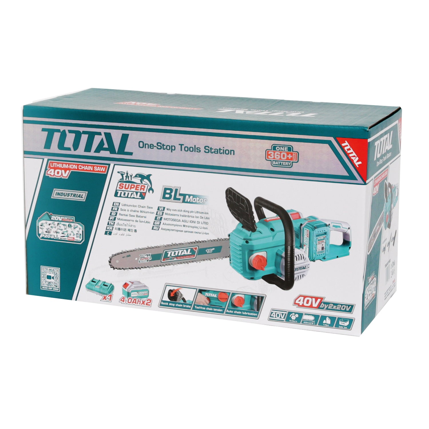 Total Li-Ion 40V Chain Saw (with 2 x Batteries & Charger) - TGSLI401682