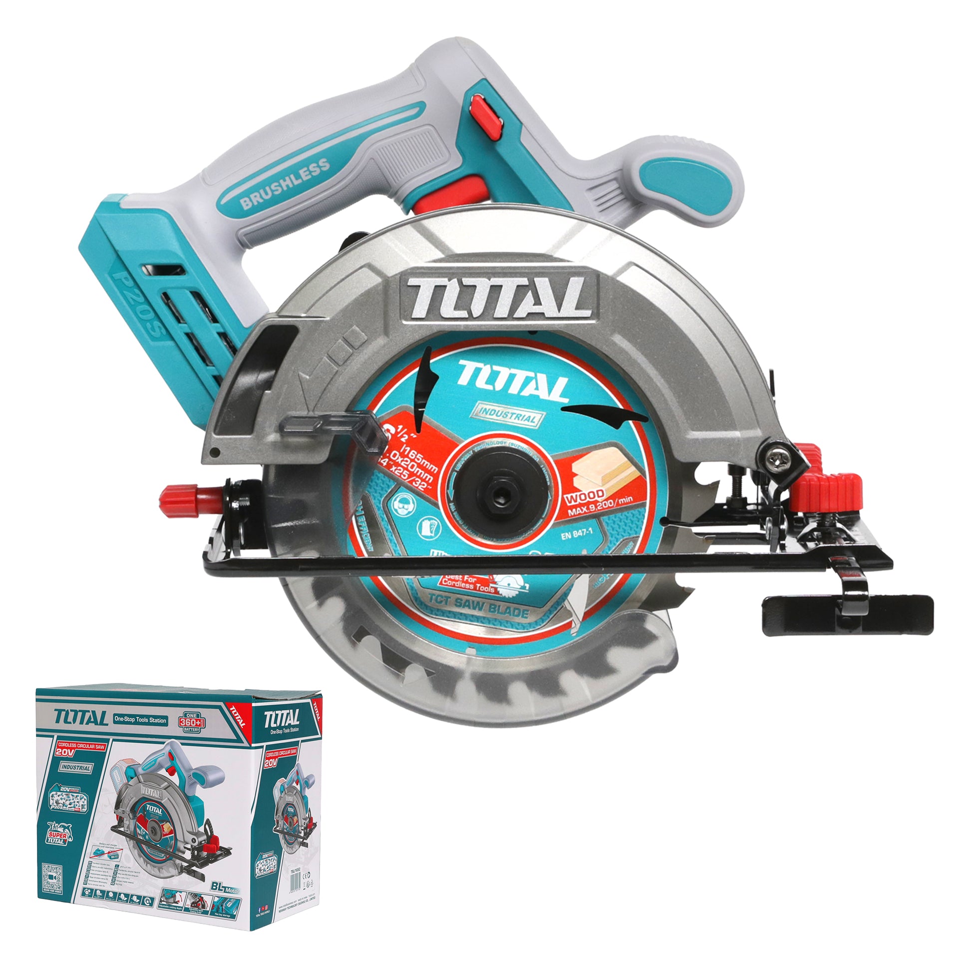 Total Li-Ion 20V Cordless Circular Saw 165mm (Battery Not Included) - TSLI1652