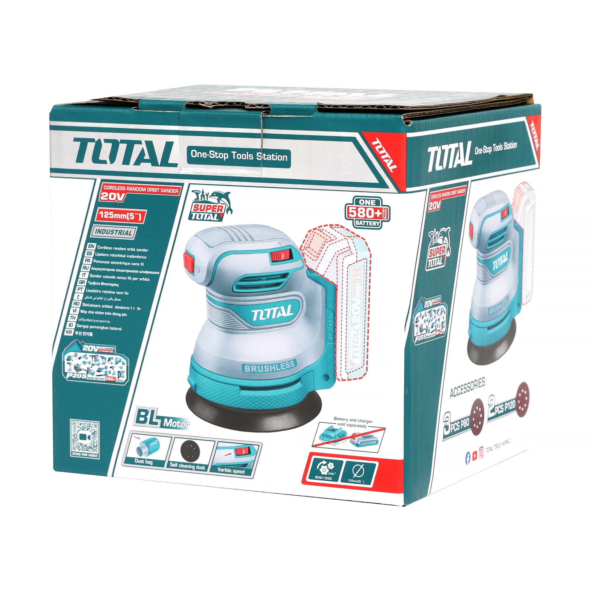 Total Li-Ion 20V Cordless Random Orbit Sander (Battery Not Included) - TROSLI2002