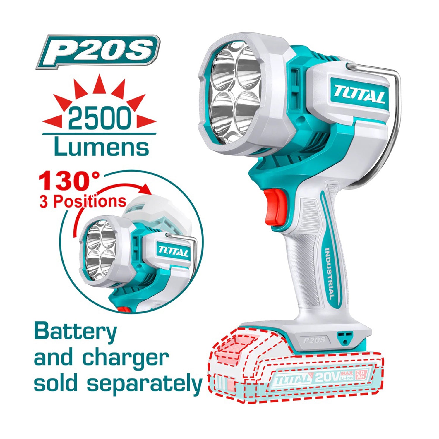 Total Li-Ion 20V Cordless Work Lamp (Battery not included) - TWLI20885