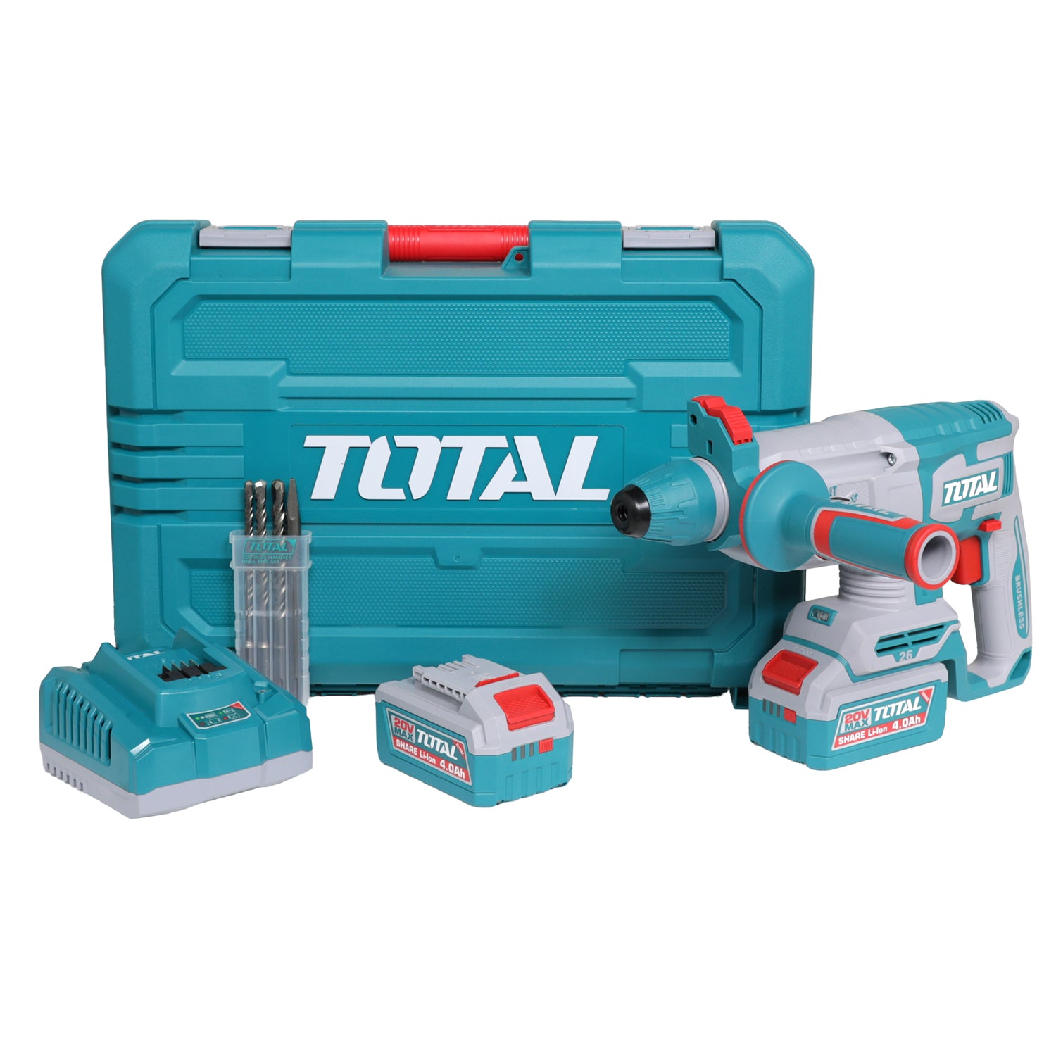 Total Li-Ion 20V Rotary Hammer (with 2 Batteries & Charger) - TRHLI262085E