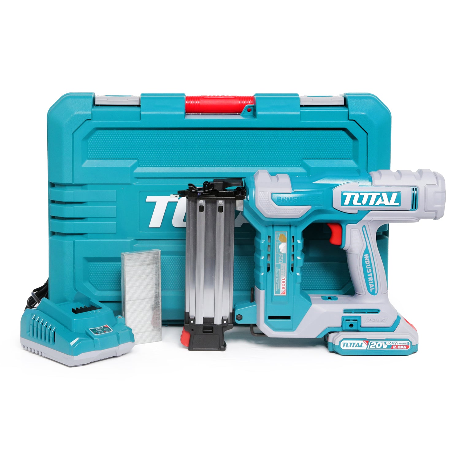 Total Li Ion 20V Cordless Brad Nailer Kit with Battery Charger T