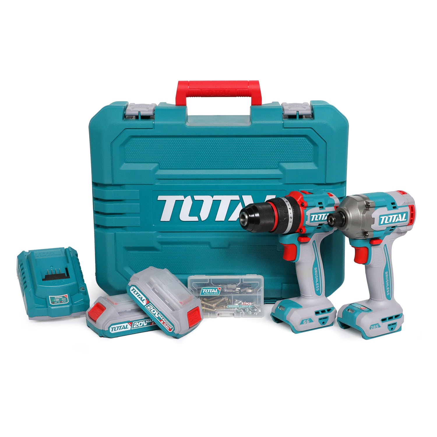 Total Li-Ion 20V Cordless 2pc Combo Kit (with 2 x Batteries & Charger) - TCKLI20277E