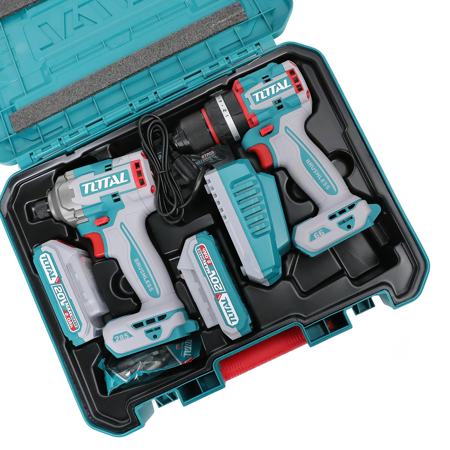 Total Li-Ion 20V Cordless 2pc Combo Kit (with 2 x Batteries & Charger) - TCKLI20277E