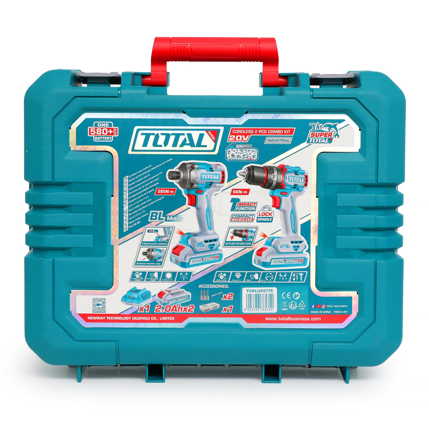 Total Li-Ion 20V Cordless 2pc Combo Kit (with 2 x Batteries & Charger) - TCKLI20277E