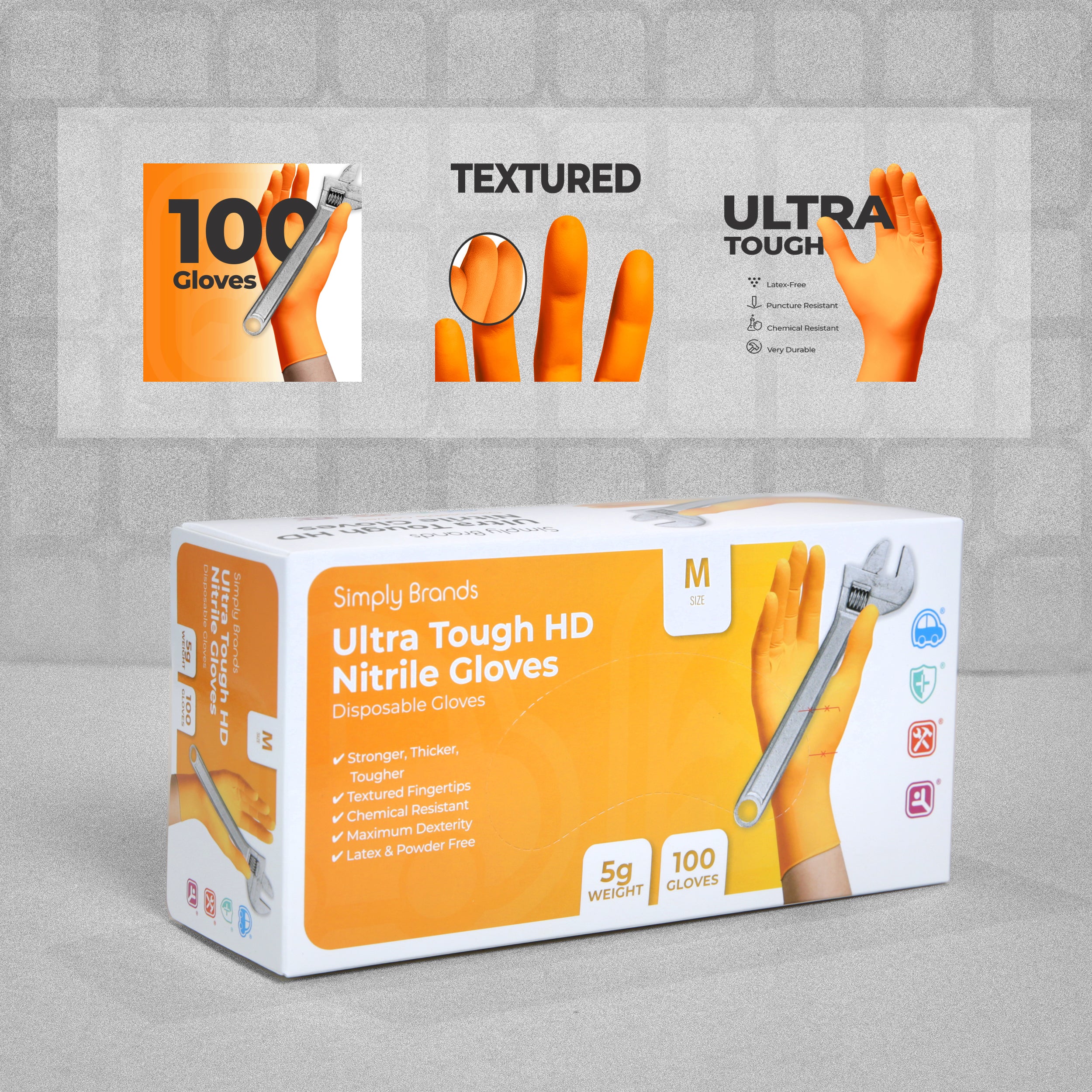 Ultra Tough HD Nitrile Disposable Gloves -  Medium