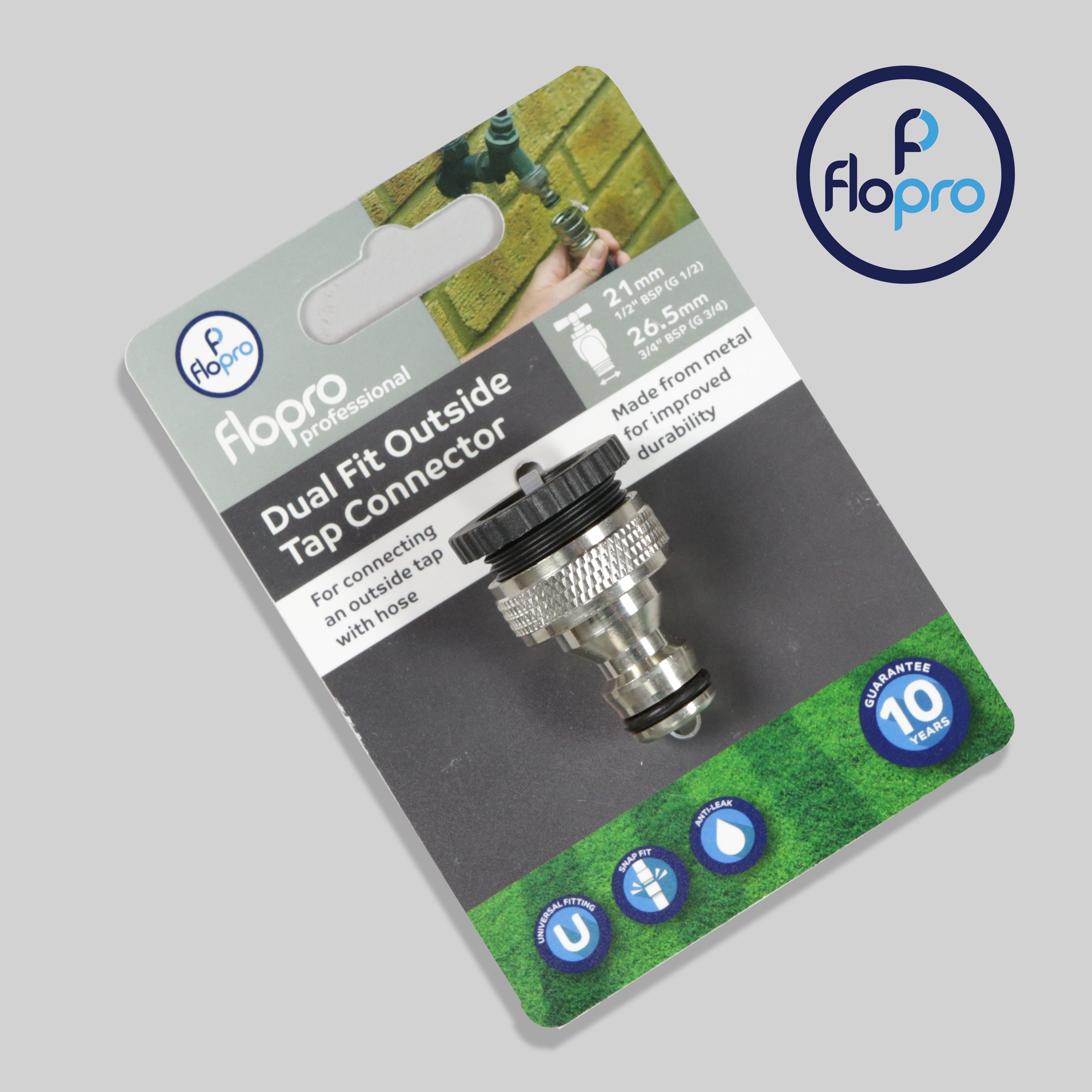 Professional Dual Fit Outside Tap Connector by Flopro, sold by In-Excess