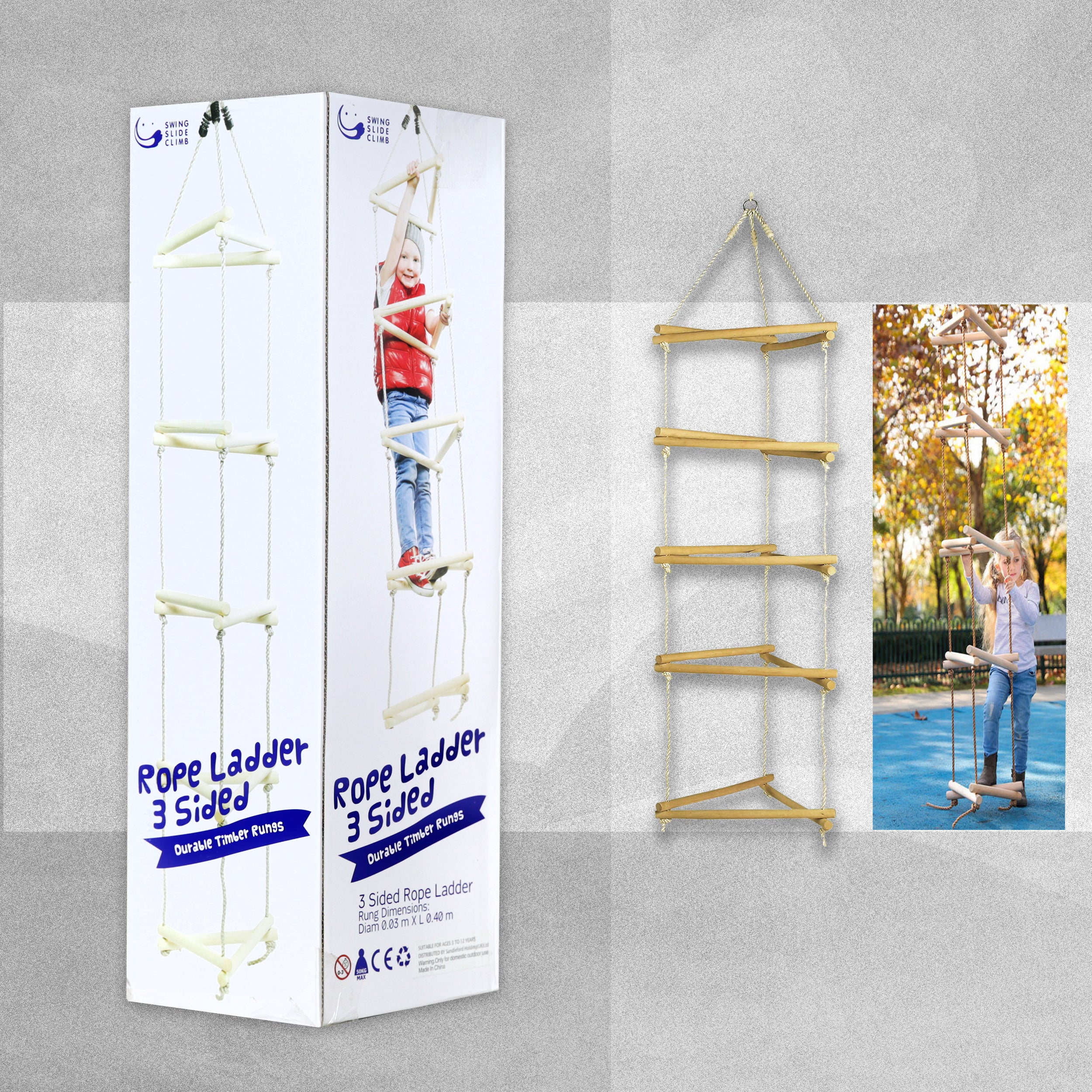3 Sided Kids Timber Rope Ladder