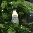 Fluffy Pom Pom Person with Silver Heart Hanging Decorations - Set of 2