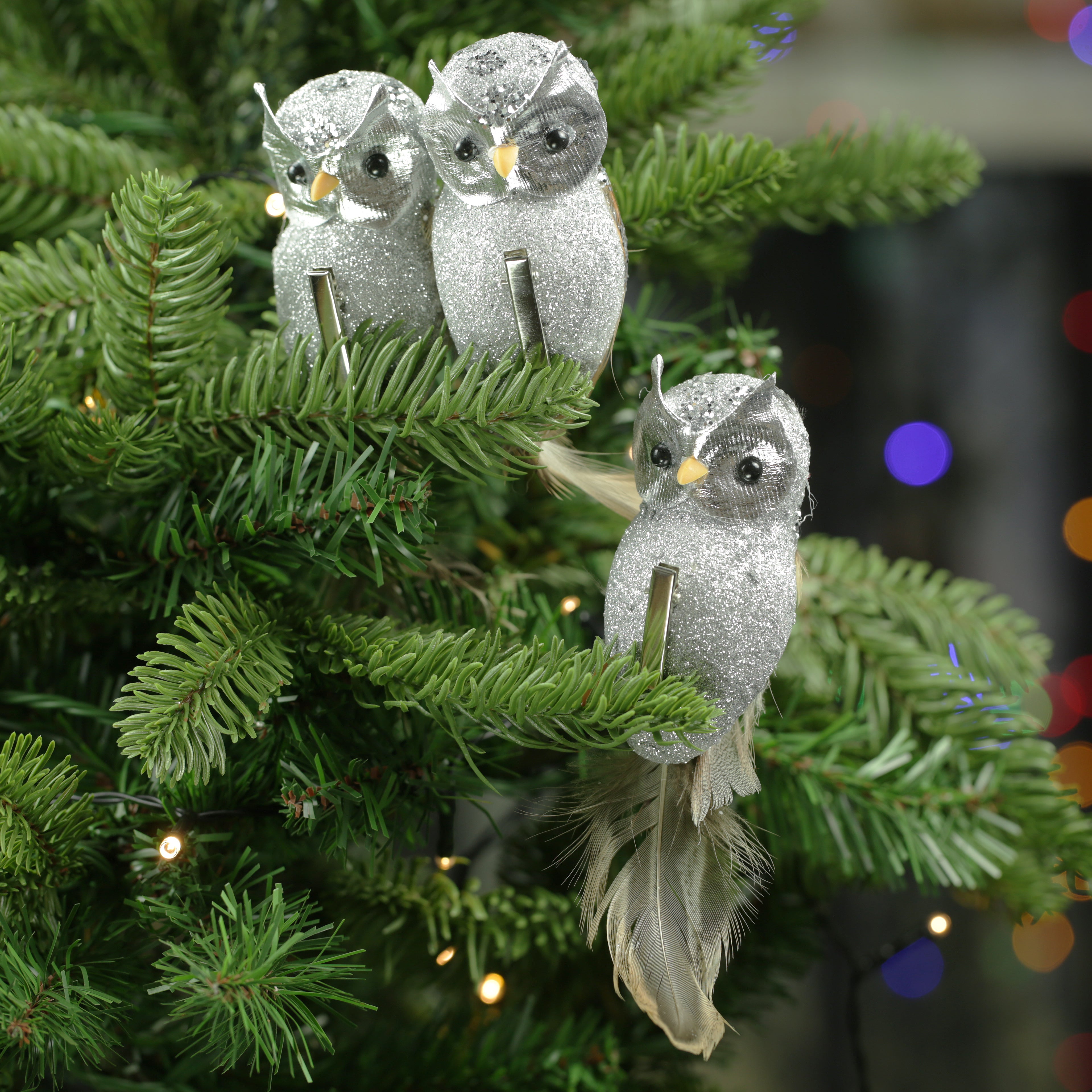 Sparkly Owl Christmas Decorations