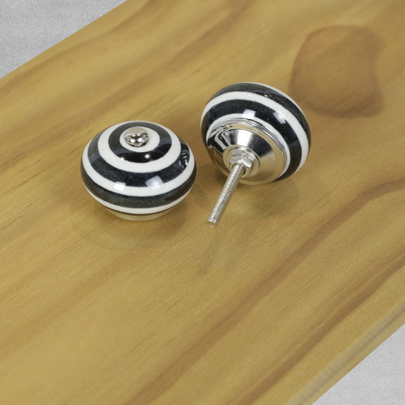 Striped Ceramic Cupboard Door / Drawer Knobs - 45mm Width