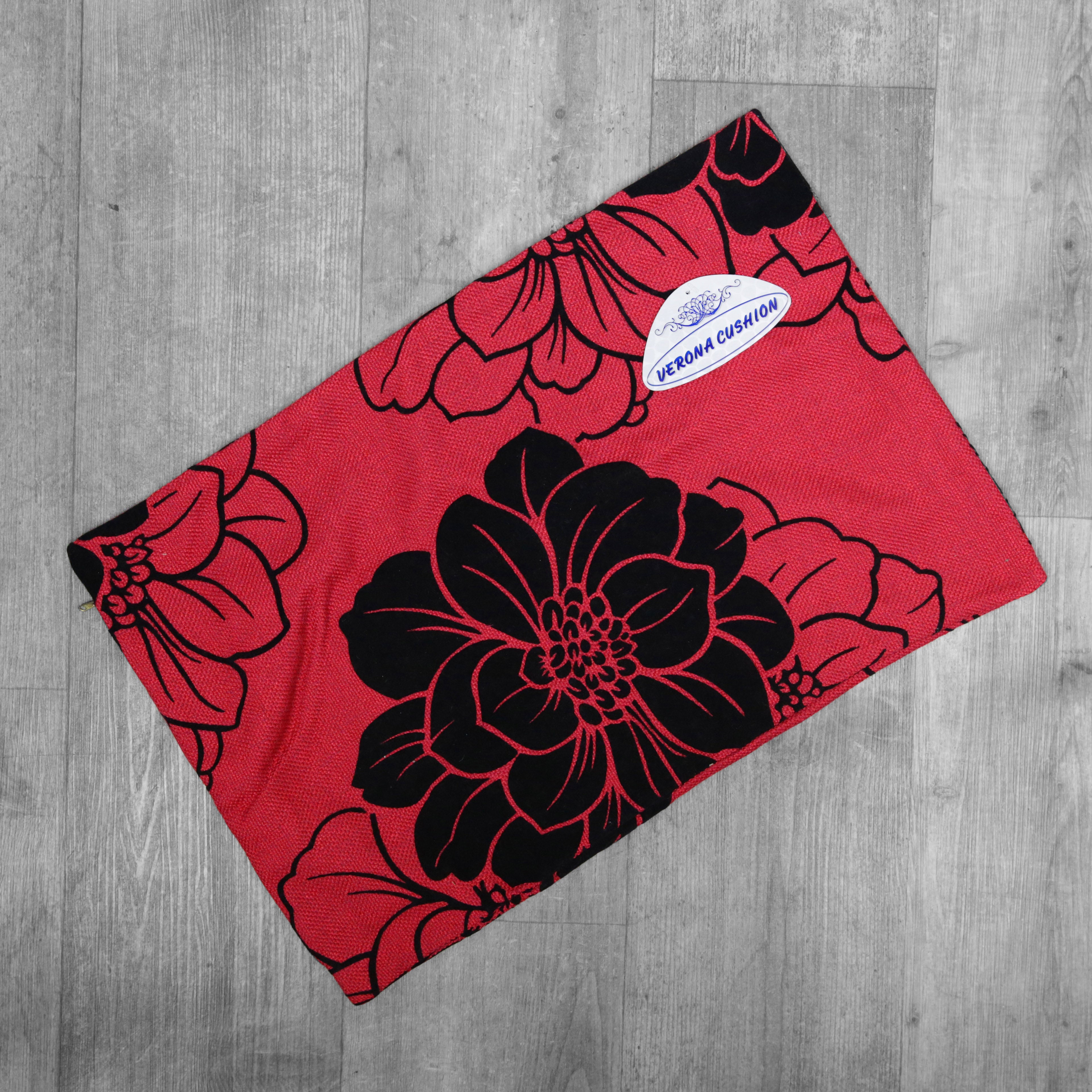 Verona Cushion Cover - Red/Black Flowers - 60 x 40cm