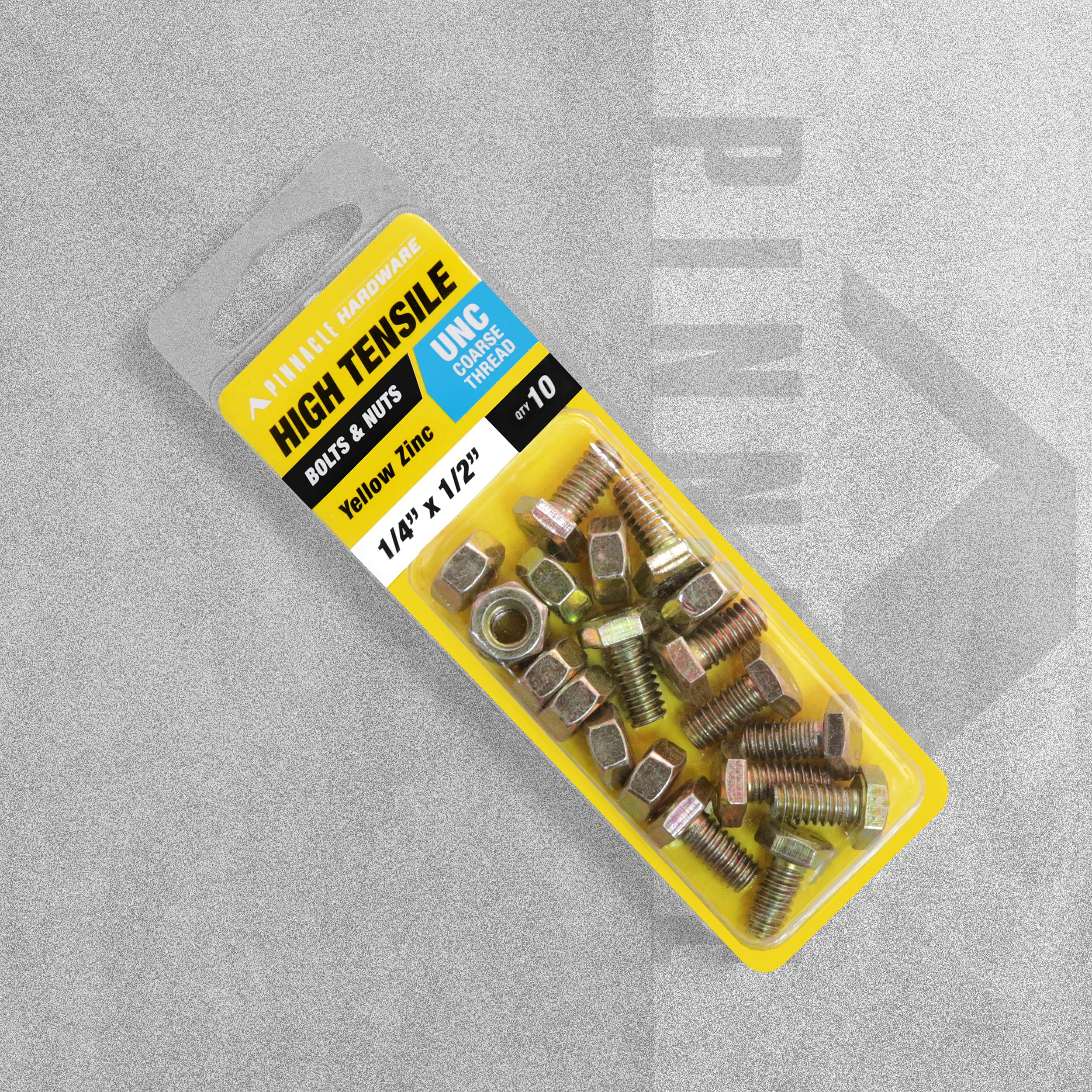 Sandleford Pinnacle Hardware - High Tensile Bolts & Nuts 1/4" x 1/2" Yellow Zinc - Pack of 10