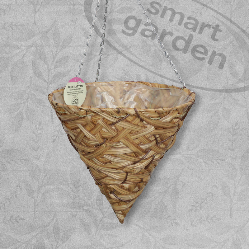 Smart Garden 14" Deco Faux Rattan Cone Hanging Basket