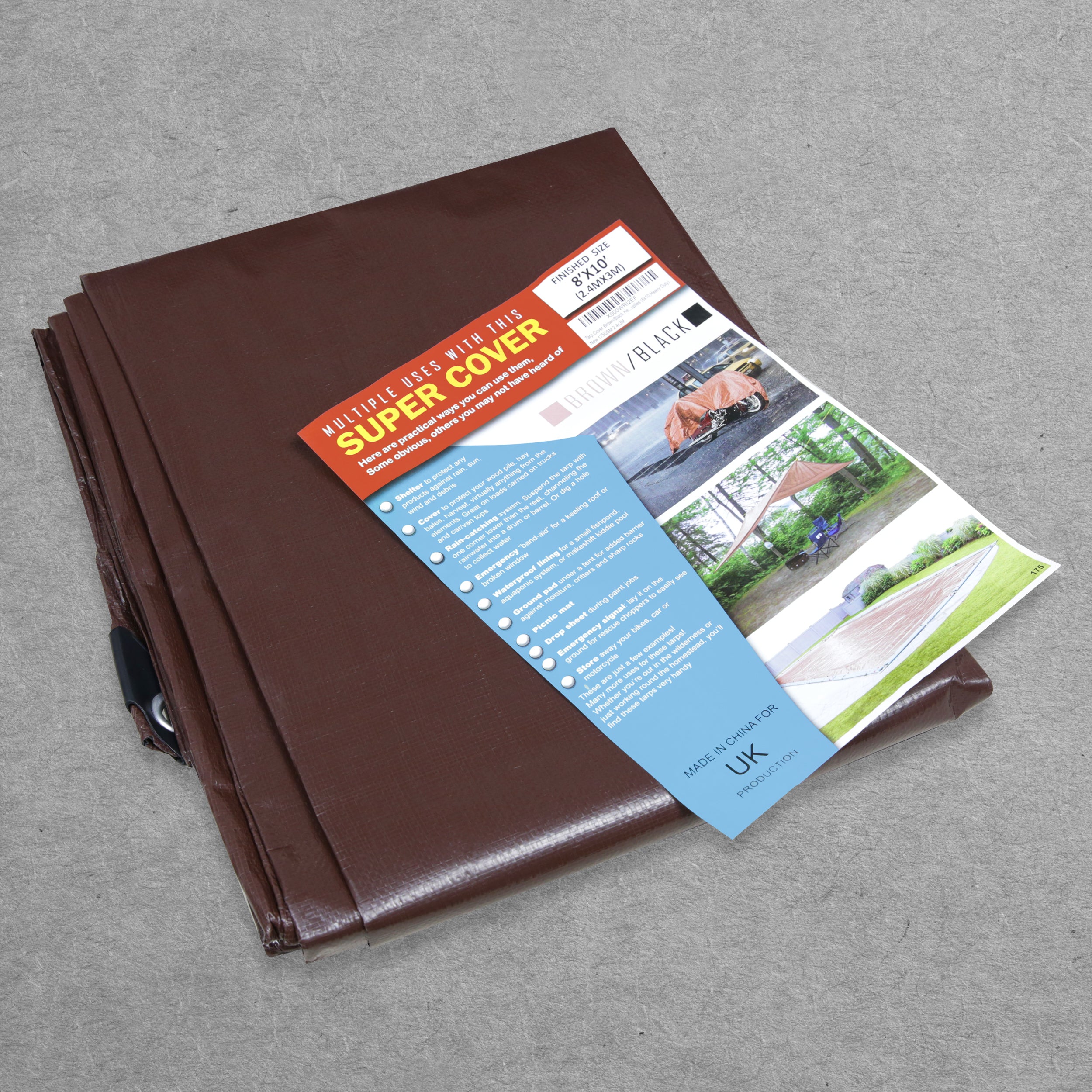 Super Covers Heavy Duty Tarpaulin 175gsm Brown/Black - Various Sizes Available