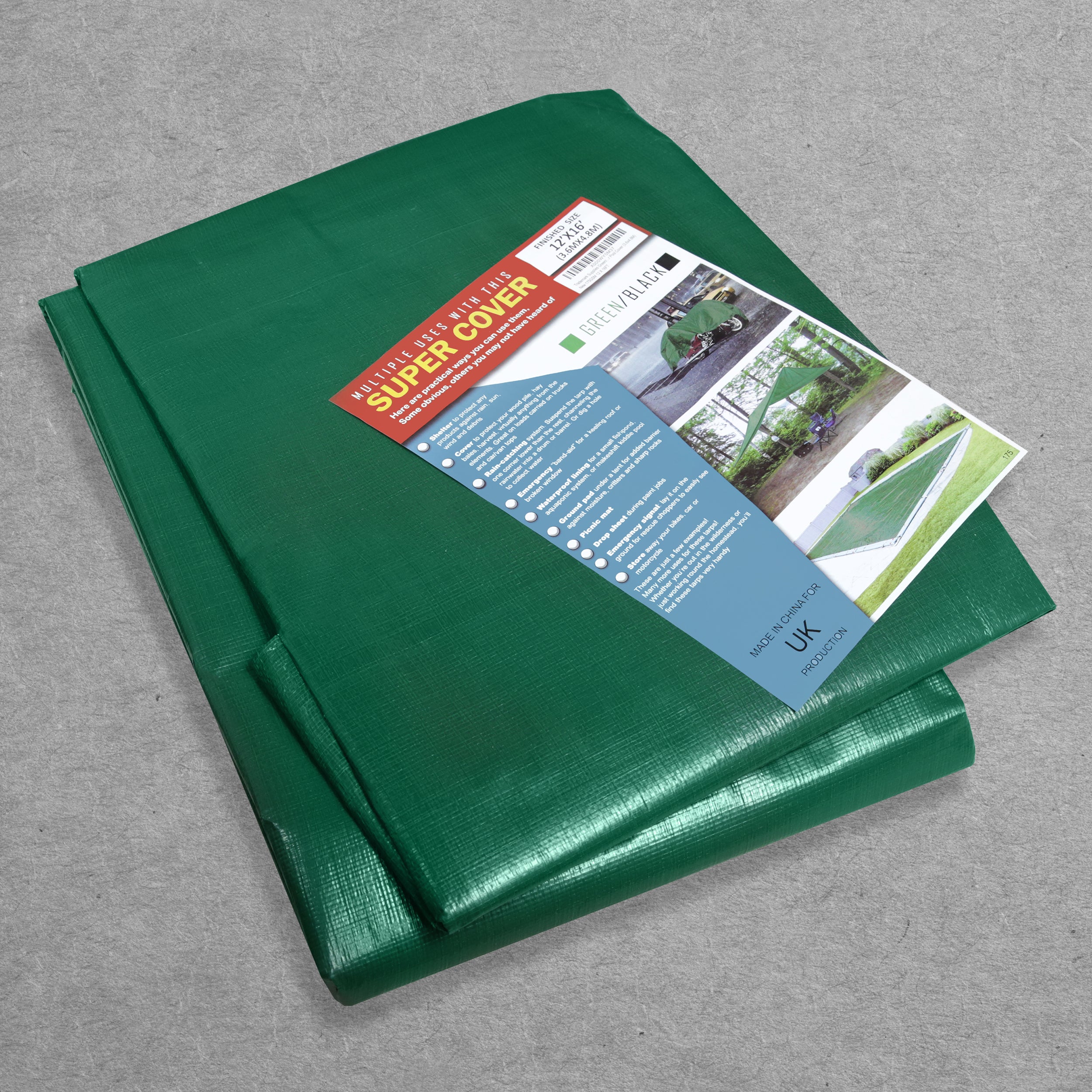 Super Covers Heavy Duty Tarpaulin 175gsm Green/Black - Various Sizes Available